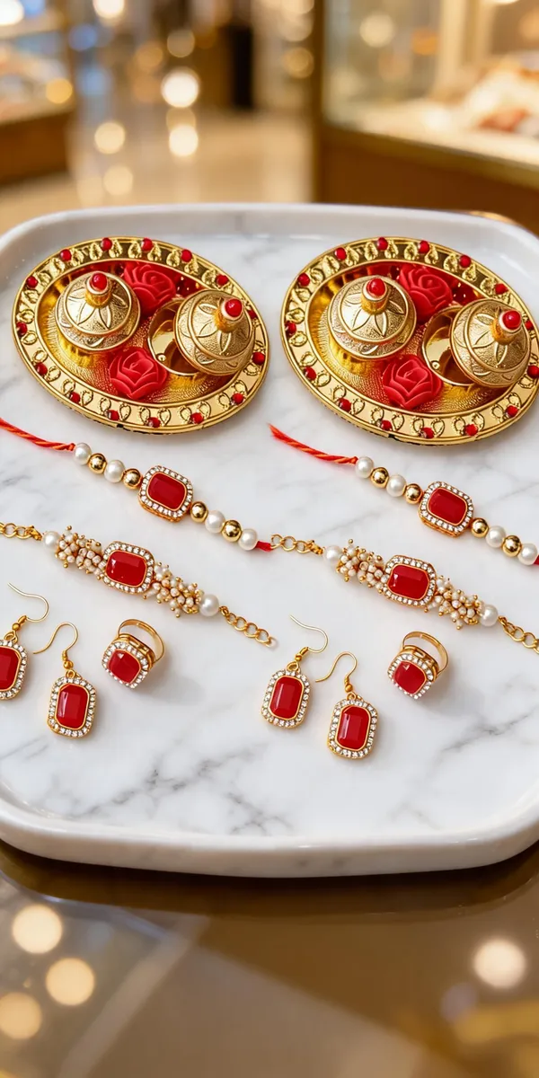 Red_Rakhi,_Bracelet,_Thali,_Earrings_Alloy_For_Brother_And_Sister-In-Law_Pack_Of_2