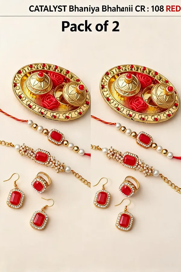 Red_Rakhi,_Bracelet,_Thali,_Earrings_Alloy_For_Brother_And_Sister-In-Law_Pack_Of_2