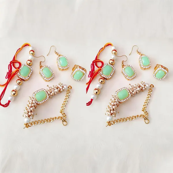 Lion_Green_And_White_Rakhi,_Lumba,_Bracelet,_Earrings_Alloy_For_Brother_And_Sister-In-Law_Pack_Of_2
