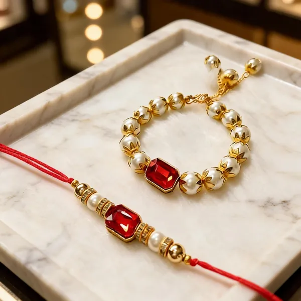 Red_And_White_Rakhi,_Lumba,_Bracelet,_Bluetooth_Rakhi_Alloy_For_Brother_And_Sister-In-Law_Pack_Of_2