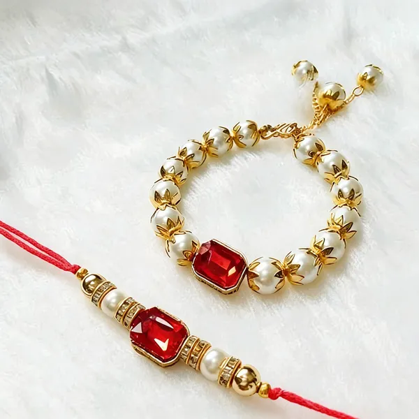 Red_And_White_Rakhi,_Lumba,_Bracelet,_Bluetooth_Rakhi_Alloy_For_Brother_And_Sister-In-Law_Pack_Of_2