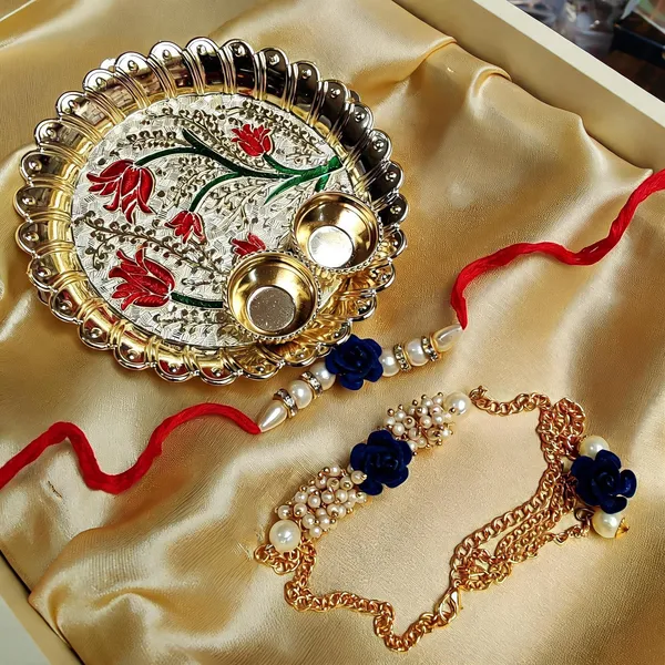 Blue_And_Golden_Rakhi,_Lumba,_Bracelet_Alloy_For_Brother_And_Sister-In-Law_Pack_Of_1