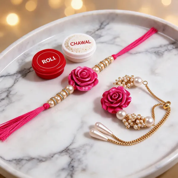 Pink_Rakhi,_Bracelet,_Chawal_Roli_Pack_Alloy_For_Brother_And_Sister-In-Law_Pack_Of_2