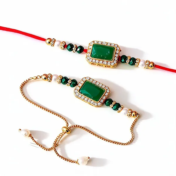 Green_Rakhi,_Bracelet_Alloy_For_Brother_And_Sister-In-Law_Pack_Of_2