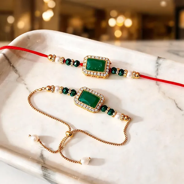 Green_Rakhi,_Bracelet_Alloy_For_Brother_And_Sister-In-Law_Pack_Of_2