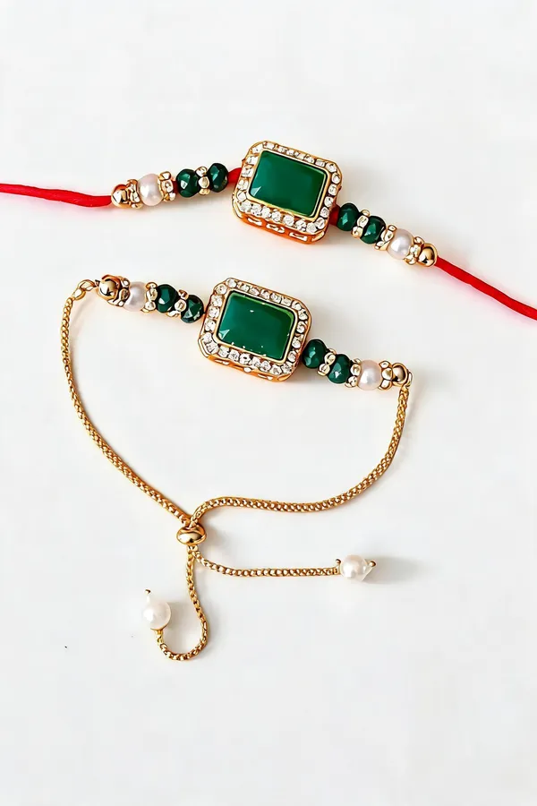 Green_Rakhi,_Bracelet_Alloy_For_Brother_And_Sister-In-Law_Pack_Of_2