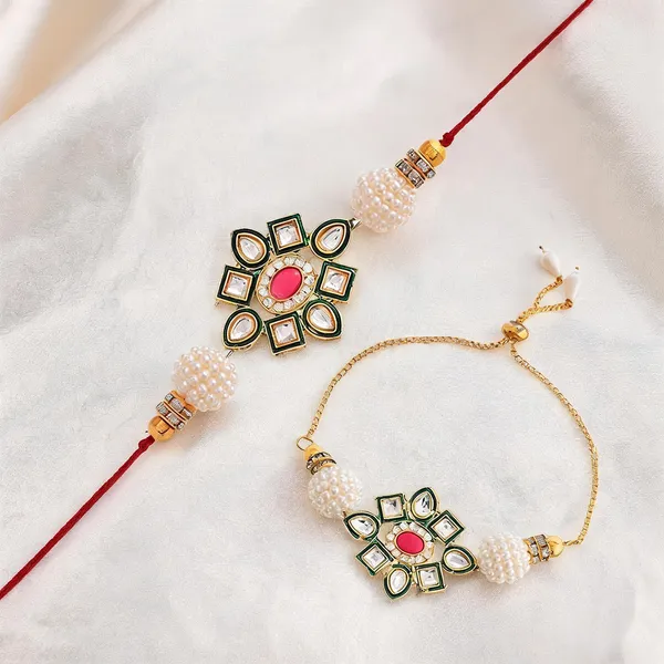 White_And_Golden_Rakhi,_Lumba,_Bracelet_Alloy_For_Brother_And_Sister-In-Law_Pack_Of_2