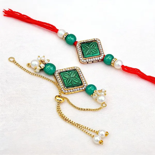 Green_Rakhi,_Bracelet_Alloy_For_Brother_And_Sister-In-Law_Pack_Of_2