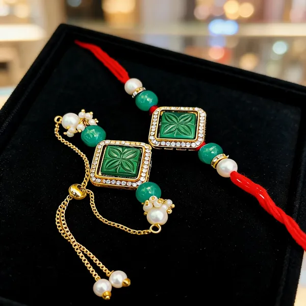 Green_Rakhi,_Bracelet_Alloy_For_Brother_And_Sister-In-Law_Pack_Of_2