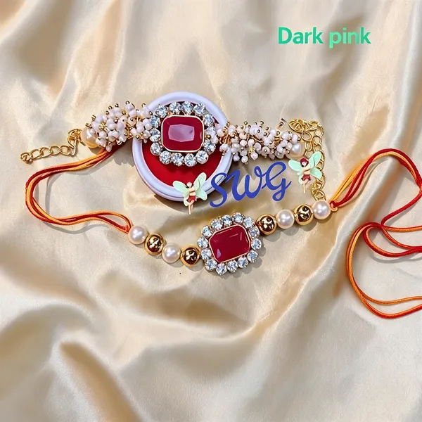 Dark_Pink_Rakhi,_Bracelet_Alloy_For_Brother_And_Sister-In-Law_Pack_Of_2
