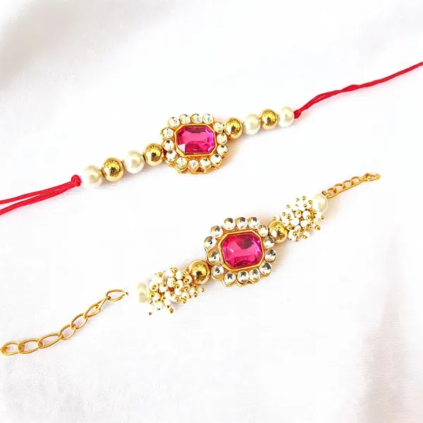 Dark_Pink_Rakhi,_Bracelet_Alloy_For_Brother_And_Sister-In-Law_Pack_Of_2
