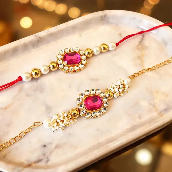 Dark_Pink_Rakhi,_Bracelet_Alloy_For_Brother_And_Sister-In-Law_Pack_Of_2