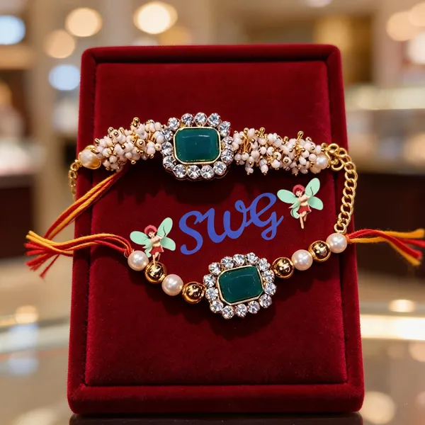 Green_Rakhi,_Bracelet_Alloy_For_Brother_And_Sister-In-Law_Pack_Of_2