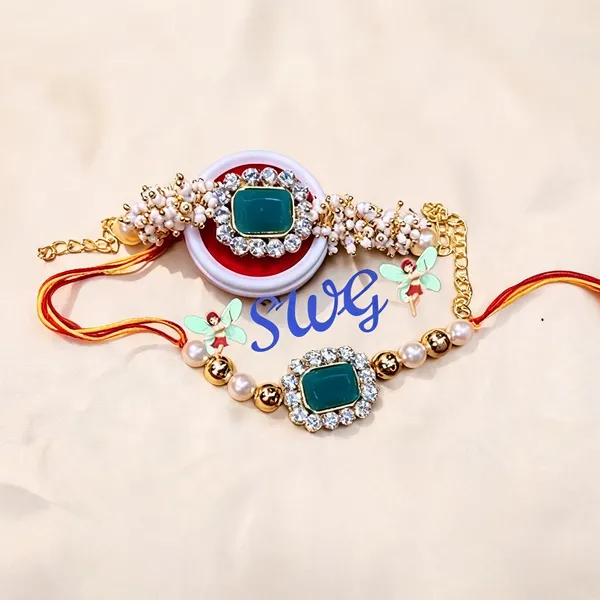 Green_Rakhi,_Bracelet_Alloy_For_Brother_And_Sister-In-Law_Pack_Of_2