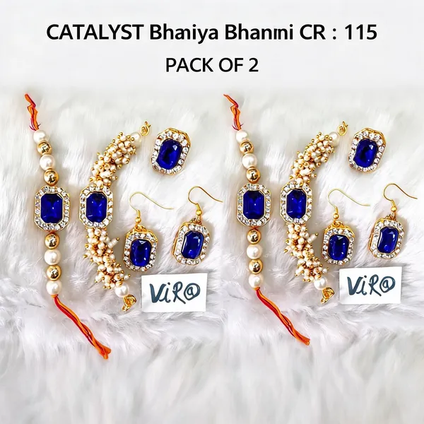 Blue_Rakhi,_Bracelet,_Thali,_Earrings_Alloy_For_Brother_And_Sister-In-Law_Pack_Of_2