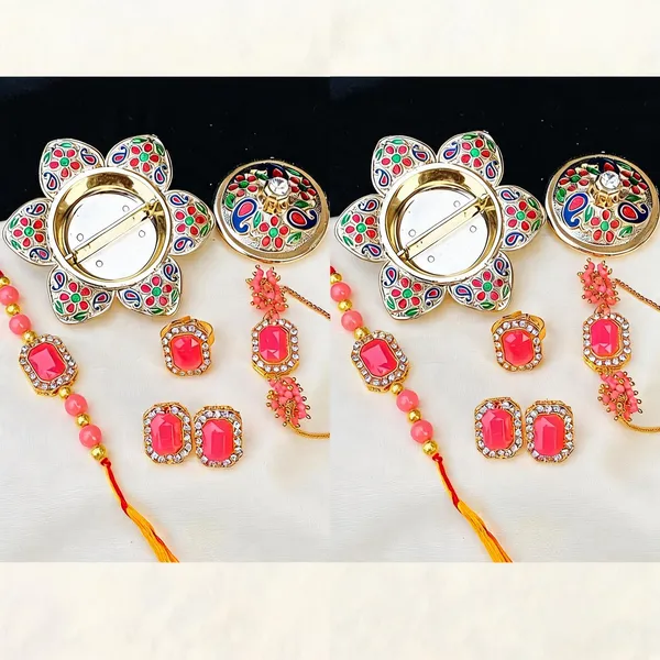 Light_Pink_Rakhi,_Bracelet,_Thali,_Earrings_Alloy_For_Brother_And_Sister-In-Law_Pack_Of_2