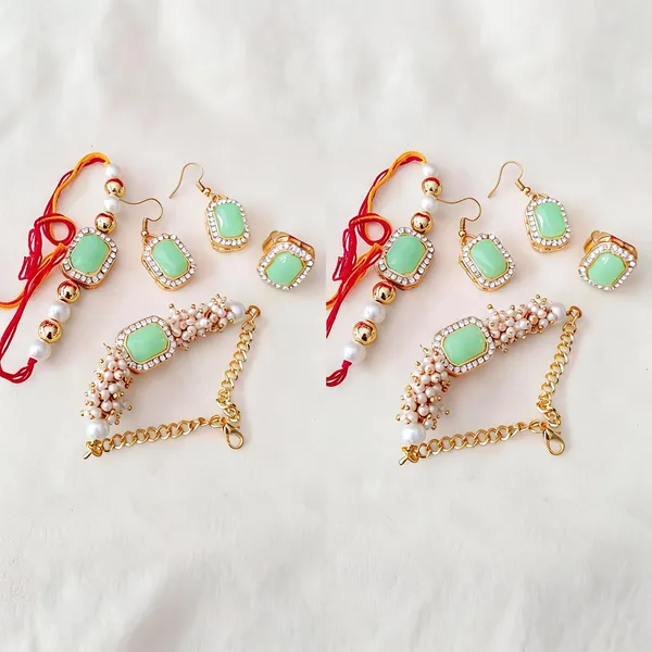 Lion_Green_Rakhi,_Bracelet,_Thali,_Earrings_Alloy_For_Brother_And_Sister-In-Law_Pack_Of_2