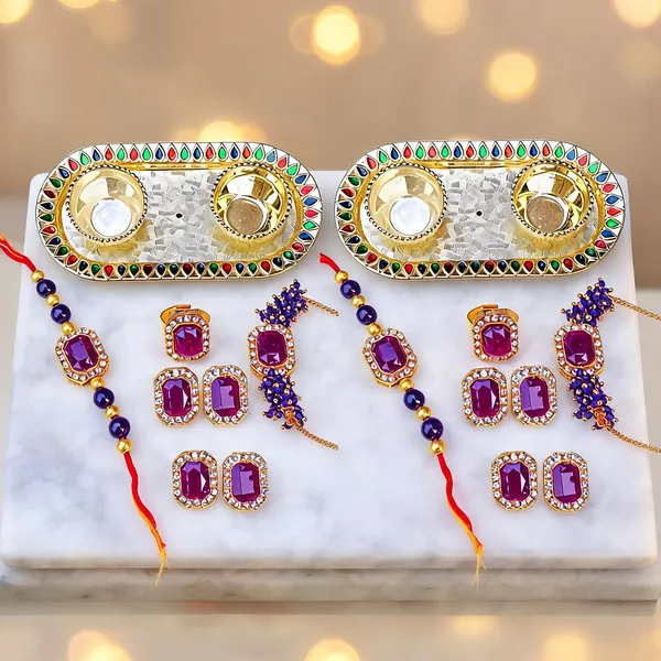 Purple_And_White_Rakhi,_Lumba,_Bracelet,_Thali,_Bluetooth_Rakhi_Alloy_For_Brother_And_Sister-In-Law_Pack_Of_2