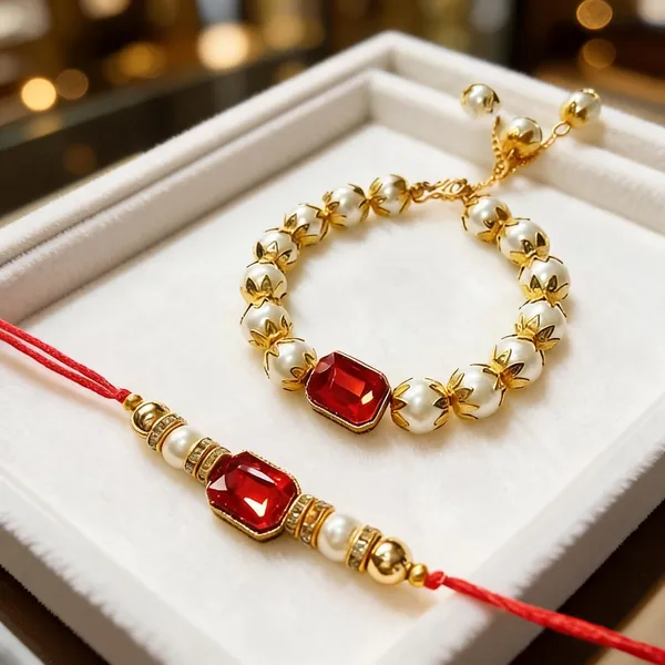 Red_And_White_Rakhi,_Bracelet_Alloy_For_Brother_And_Sister-In-Law_Pack_Of_2