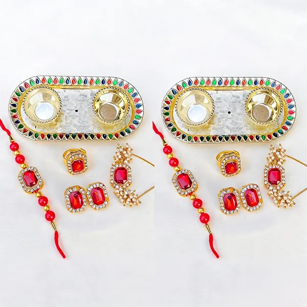 Red_Rakhi,_Bracelet,_Thali,_Earrings_Alloy_For_Brother_And_Sister-In-Law_Pack_Of_2