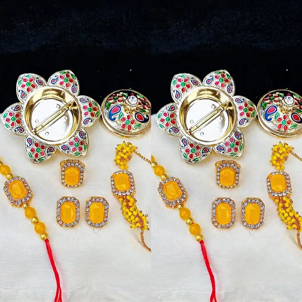 Yellow_And_White_Rakhi,_Lumba,_Bracelet,_Thali,_Bluetooth_Rakhi_Alloy_For_Brother_And_Sister-In-Law_Pack_Of_2