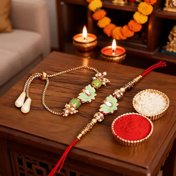 Green_Rakhi,_Chawal_Roli_Pack_Alloy_For_Brother_And_Sister-In-Law_Pack_Of_1