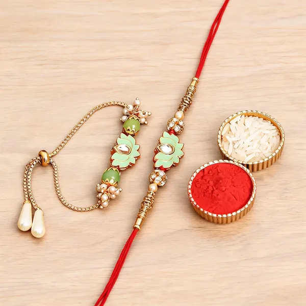 Green_Rakhi,_Chawal_Roli_Pack_Alloy_For_Brother_And_Sister-In-Law_Pack_Of_1