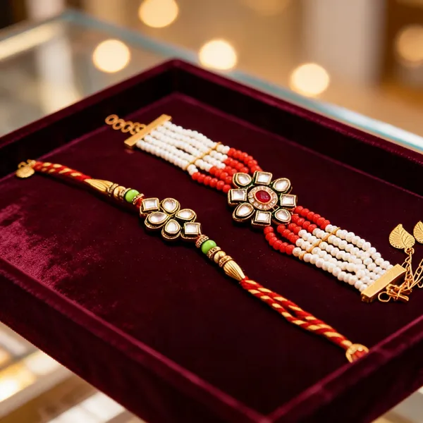White_And_Red_Rakhi,_Bracelet_Alloy_For_Brother_And_Sister-In-Law_Pack_Of_2