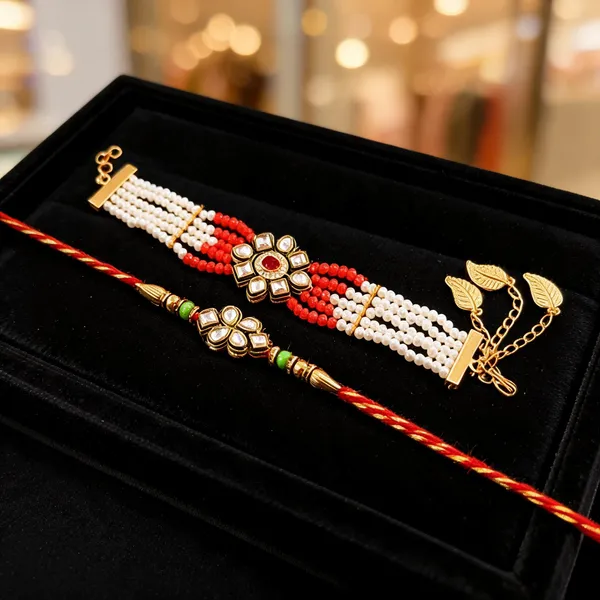Red_And_White_Rakhi,_Bracelet_Alloy_For_Brother_And_Sister-In-Law_Pack_Of_2