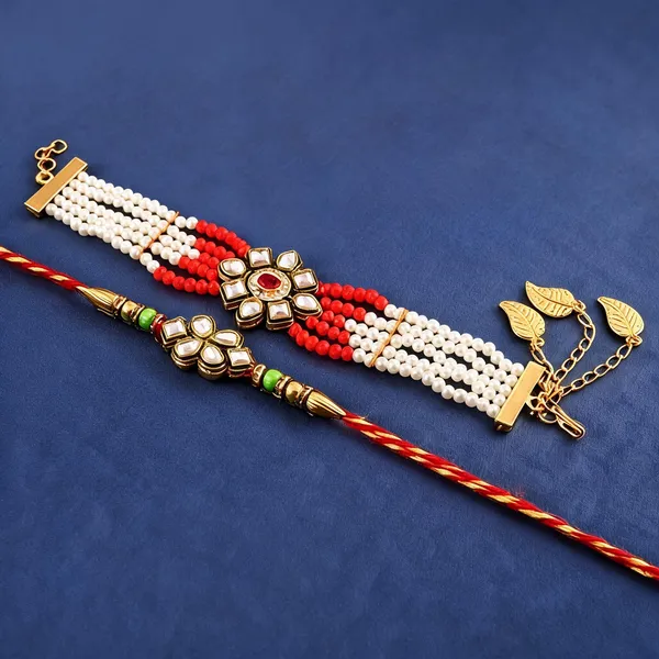 Red_And_White_Rakhi,_Bracelet_Alloy_For_Brother_And_Sister-In-Law_Pack_Of_2