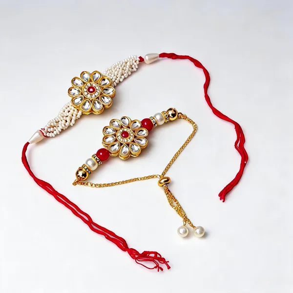 White_And_Maroon_Rakhi,_Lumba,_Bracelet_Alloy_For_Brother_And_Sister-In-Law_Pack_Of_2
