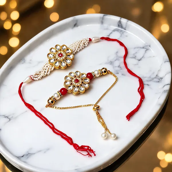 White_And_Maroon_Rakhi,_Lumba,_Bracelet_Alloy_For_Brother_And_Sister-In-Law_Pack_Of_2