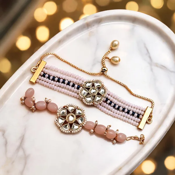 Light_Pink_And_Black_Rakhi,_Bracelet_Alloy_For_Brother_And_Sister-In-Law_Pack_Of_2