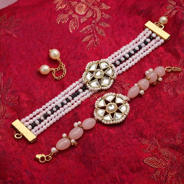Light_Pink_And_Black_Rakhi,_Bracelet_Alloy_For_Brother_And_Sister-In-Law_Pack_Of_2