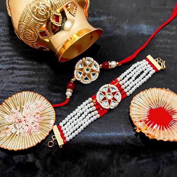 Red_And_White_Rakhi,_Lumba,_Bracelet,_Chawal_Roli_Pack_Alloy_For_Brother_And_Sister-In-Law_Pack_Of_2
