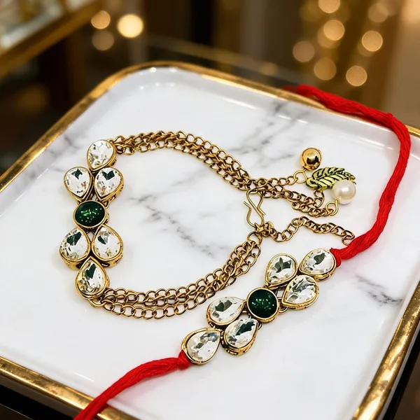 Green_And_White_Rakhi,_Lumba,_Bracelet_Alloy_For_Brother_And_Sister-In-Law_Pack_Of_2