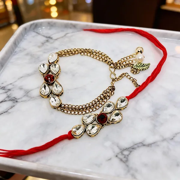 Maroon_And_White_Rakhi,_Lumba,_Bracelet_Alloy_For_Brother_And_Sister-In-Law_Pack_Of_2