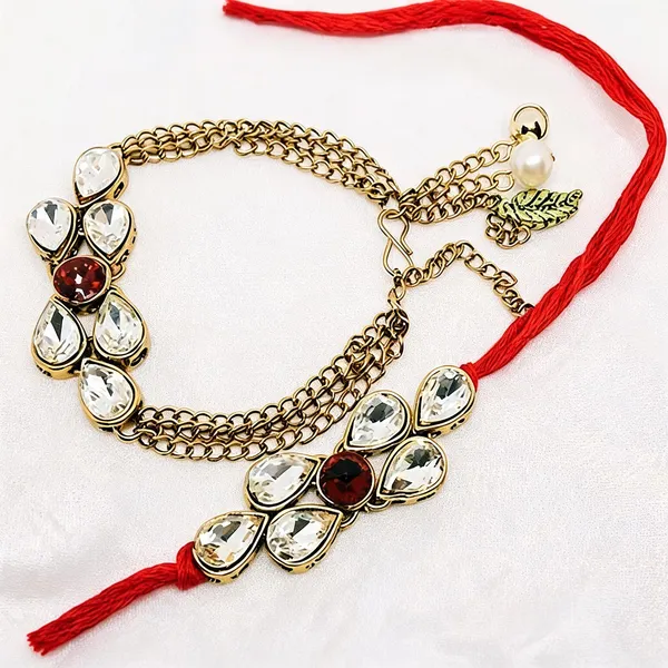 Maroon_And_White_Rakhi,_Lumba,_Bracelet_Alloy_For_Brother_And_Sister-In-Law_Pack_Of_2