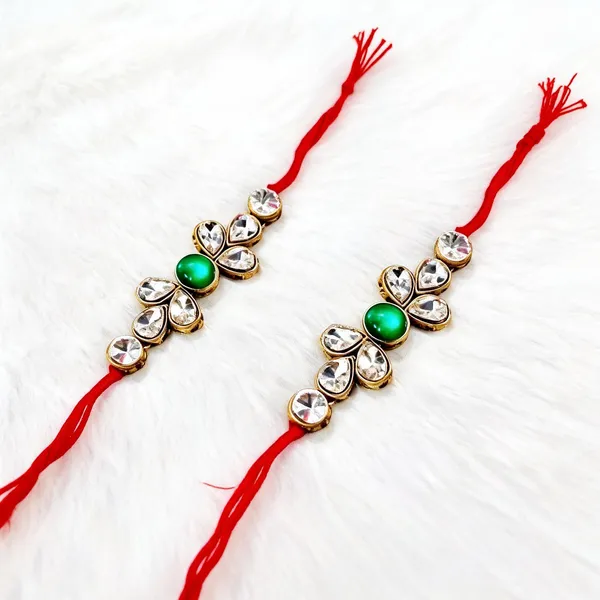 Lion_Green_And_White_Rakhi,_Lumba,_Bracelet,_Chawal_Roli_Pack_Alloy_For_Women_And_Men_Pack_Of_2