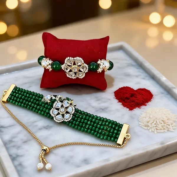 Green_Rakhi,_Lumba,_Bracelet,_Chawal_Roli_Pack_Alloy_For_Brother_And_Sister-In-Law_Pack_Of_2