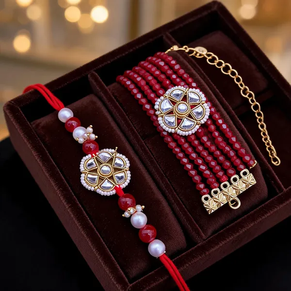 Maroon_Rakhi,_Lumba,_Bracelet_Alloy_For_Brother_And_Sister-In-Law_Pack_Of_2