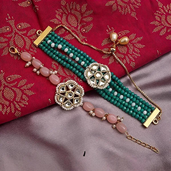 Green_And_Light_Pink_Rakhi,_Bracelet_Alloy_For_Brother_And_Sister-In-Law_Pack_Of_1