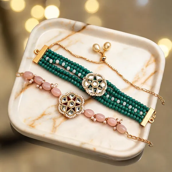 Green_And_Light_Pink_Rakhi,_Bracelet_Alloy_For_Brother_And_Sister-In-Law_Pack_Of_1