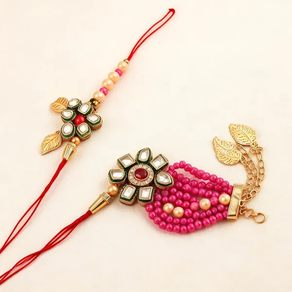 Dark_Pink_And_Lcd_Rakhi,_Bracelet_Alloy_For_Brother_And_Sister-In-Law_Pack_Of_2