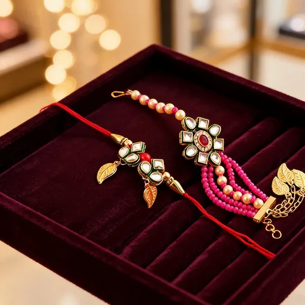 Dark_Pink_And_Lcd_Rakhi,_Bracelet_Alloy_For_Brother_And_Sister-In-Law_Pack_Of_2