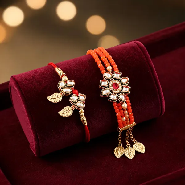 Red_And_Lcd_Rakhi,_Bracelet_Alloy_For_Brother_And_Sister-In-Law_Pack_Of_2
