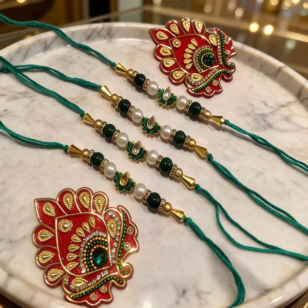 Green_And_White_Rakhi,_Lumba,_Bracelet_Alloy_For_Brother_And_Sister-In-Law_Pack_Of_2