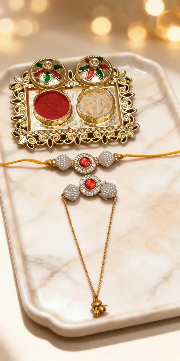 Red_And_White_Rakhi,_Lumba,_Bracelet,_Chawal_Roli_Pack_Alloy_For_Brother_And_Sister-In-Law_Pack_Of_2