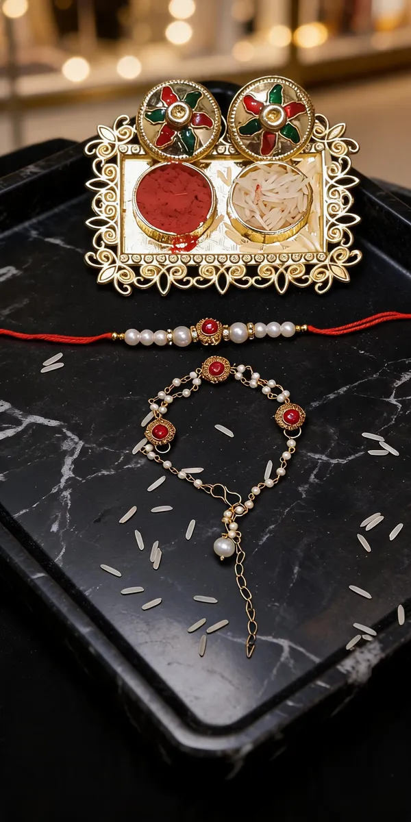 Red_And_White_Rakhi,_Lumba,_Bracelet,_Chawal_Roli_Pack_Alloy_For_Brother_And_Sister-In-Law_Pack_Of_2
