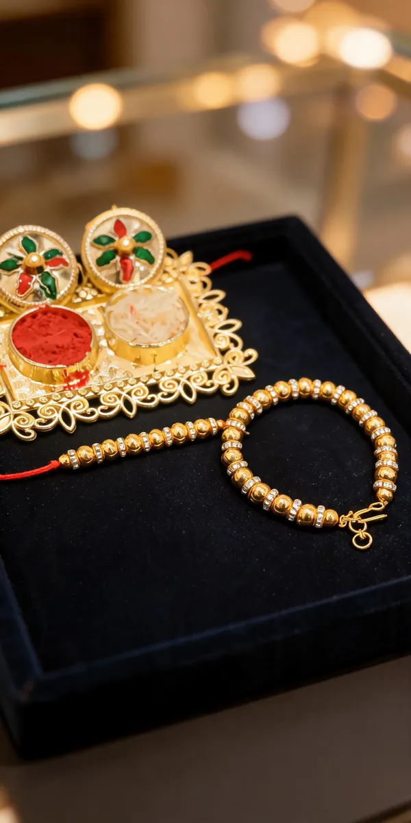 White_And_Golden_Rakhi,_Lumba,_Bracelet,_Chawal_Roli_Pack_Alloy_For_Brother_And_Sister-In-Law_Pack_Of_2